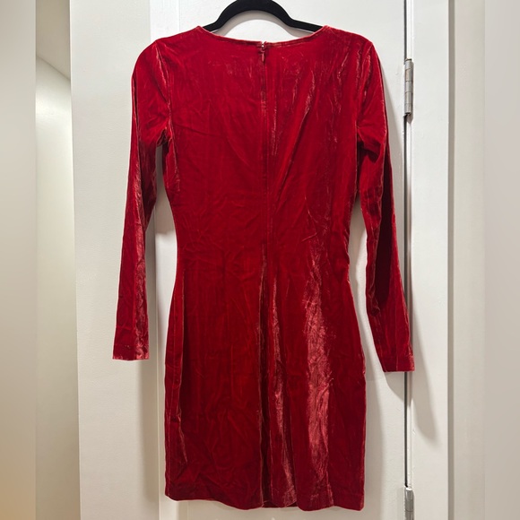 NWT L'AGENCE Velvet V-neck Dress in Red - Picture 3 of 4